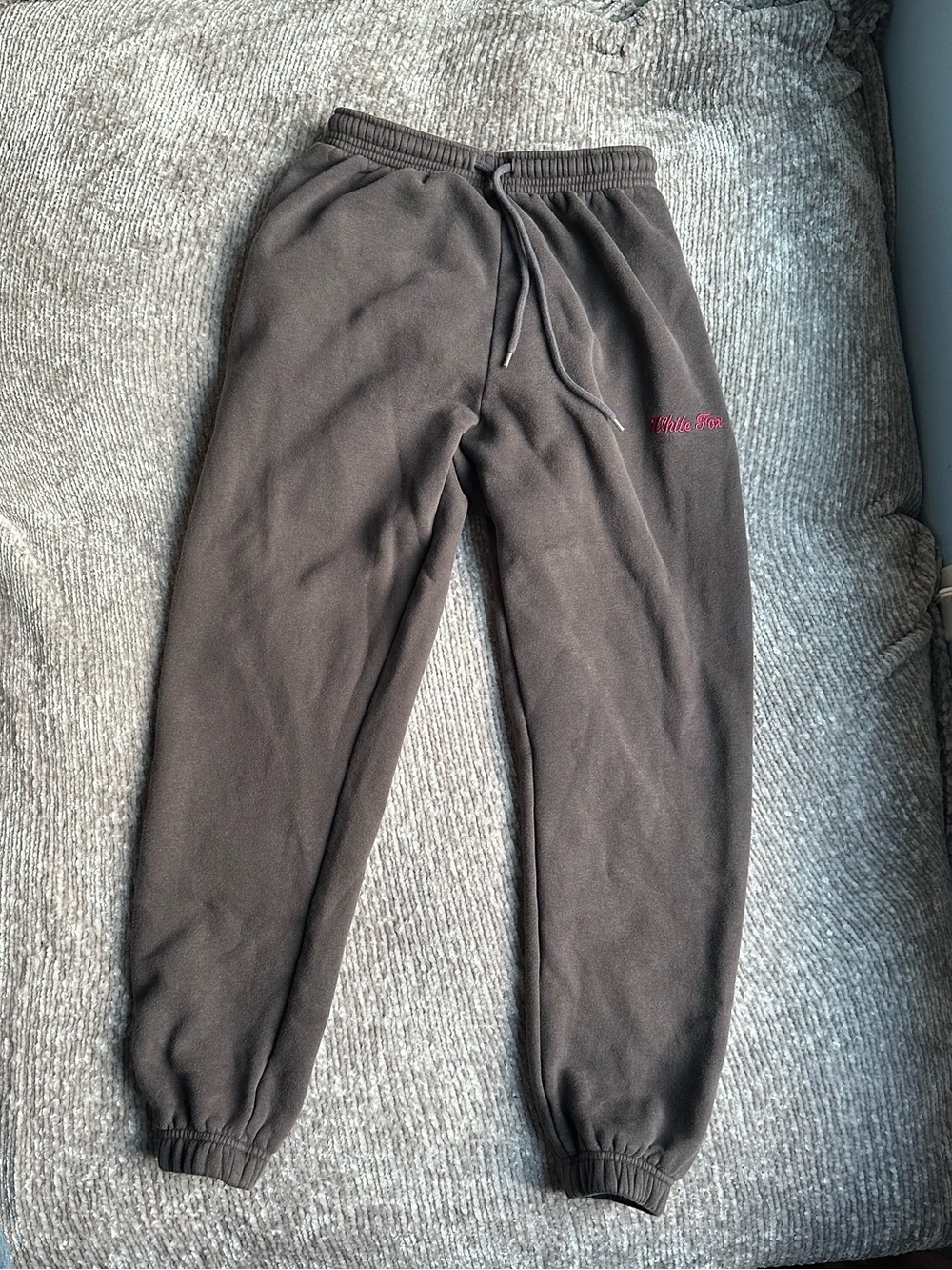 White Fox Charcoal Gray Sweatpants with Pink Script